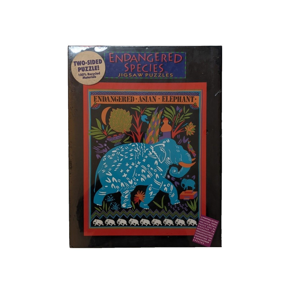 Vintage 1991 Endangered Species 2 Sided Jigsaw Puzzle Asian Elephant 500‎ Piece